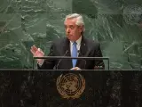El presidente de Argentina, Alberto Fernández, durante un discurso en la Asamblea General de la ONU