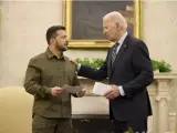 El presidente de Estados Unidos, Joe Biden, recibe a su homólogo de Ucrania, Volodimir Zelenski.