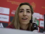 Olga Carmona, en rueda de prensa con la selección española.