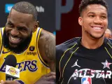 El alero de Los Angeles Lakers LeBron James y el pívot de Milwaukee Bucks Giannis Antetokounmpo, capitanes del 'All-Star' 2023.