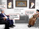 El líder Hezbolá, reunido con el secretario general de la Yihad Islámica Palestina y el líder adjunto de Hamás, en un lugar no revelado en Beirut, Líbano, el 25 de octubre de 2023.