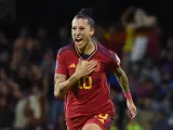 Jenni Hermoso celebra el gol que le dio a España la victoria ante Italia.