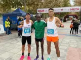 Los tres primeros clasificados de la Quijote Media Maratón de Ciudad Real.