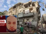 Combo de fotos de una imagen de Abu Raffa difundida por Israel, con un edificio destruido en la Franja.