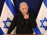 El primer ministro israelí, Benjamin Netanyahu, en rueda de prensa desde Tel Aviv.