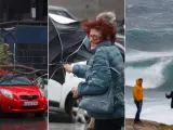Las rachas fuertes rachas de viento asociadas a la borrasca Ciarán están derribando árboles, haciendo imposible abrir un paraguas o levantando olas montañosas en la costa gallega.
