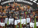 Marcelo festeja junto al resto de sus compañeros la victoria de Fluminense en la Copa Libertadores.