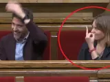 La presidenta del grupo de En Comú Podem en el Parlament, Jéssica Albiach, ha dedicado este miércoles una "peineta" al jefe de filas de Vox, Ignacio Garriga.
