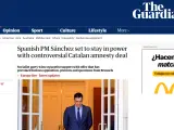 'El primer ministro espa&ntilde;ol S&aacute;nchez se dispone a permanecer en el poder con un controvertido acuerdo de amnist&iacute;a catalana', titula The Guardian en un art&iacute;culo en su web.