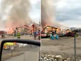 Capturas de pantalla del incendio que afectó a un hipódromo en Nueva York.