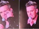Dos secuencias del cantante británico Robbie Williams llorando en pleno concierto.