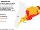 Mapa del estado de preemergencia por sequía en Cataluña.