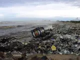 Basura depositada en la playa por la marea