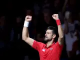 Djokovic celebra su victoria ante Norrie.