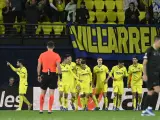 Baena celebra el primer gol del Villarreal.