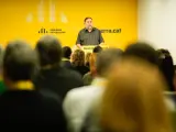 El líder de ERC, Oriol Junqueras, durante su intervención en el Consell Nacional de ERC, celebrado en la sede del partido en Barcelona.