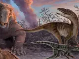 Recreación de un grupo de dinosaurios.