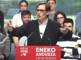 Salvador Illa durante el acto en Bilbao para presentar a Eneko Andueza como candidato a Lehendakari