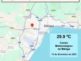 Imagen de la Aemet con los 29,9 ºC registrados este martes en Málaga.