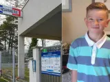 A la izquierda, imagen de la comisaría de Policía de Villefranche-de-Lauragais, próxima al lugar donde fue localizado Alex Batty (derecha), desaparecido en Málaga en 2017, cuando tenía 11 años.