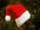 Gorro de Papá Noel en un árbol de Navidad.