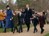 (left to right) The Princess of Wales, Princess Charlotte, Prince George, the Prince of Wales, Prince Louis and Mia Tindall attending the Christmas Day morning church service at St Mary Magdalene Church in Sandringham, Norfolk. Picture date: Monday December 25, 2023. (Photo by Joe Giddens/PA Images via Getty Images)