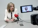La alcaldesa de Pamplona, Cristina Ibarrola, durante una entrevista para Europa Press.