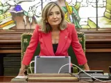La exalcaldesa de Pamplona, Cristina Ibarrola durante el pleno extraordinario convocado antes de la moción de censura.