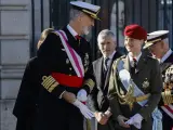 La princesa Leonor y el rey Felipe VI, este s&aacute;bado en la Plaza de la Armer&iacute;a del Palacio Real durante la ceremonia de la Pascua Militar.