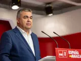 Santos Cerdán, secretario de Organización del PSOE, en una rueda de prensa este lunes.
