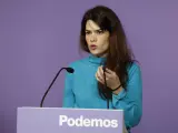 La coportavoz de Podemos, Isa Serra, este lunes en rueda de prensa.