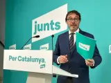 El portavoz de Junts, Josep Rius, esta ma&ntilde;ana en rueda de prensa.