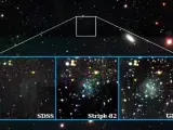 La galaxia Nube, vista a través de distintos telescopios.