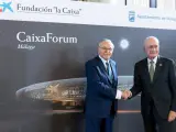 El presidente de la Fundación ”la Caixa”, Isidro Fainé, y el alcalde de Málaga, Francisco de la Torre, en la presentación del proyecto arquitectónico de CaixaForum Málaga.