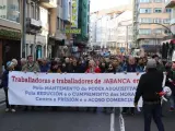 Movilización de trabajadores de Abanca en una jornada de huelga.