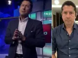 José Luis Calderón, el presentador ecuatoriano amenazado con un arma durante el asalto a la cadena TC Televisión (izquierda), es entrevistado en el Canal 24 Horas de TVE.