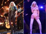 Christina Aguilera, a la izquierda en un concierto en Cleveland en 2021, y a la derecha hace unos días en Las Vegas.
