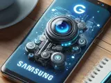 Representación ilustrativa de un móvil Samsung con inteligencia artificial de Google.
