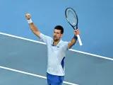 Djokovic celebra una victoria en la presente edición del Open de Australia.