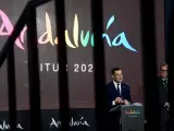 El presidente de la Junta, Juanma Moreno preside el acto de inauguración del pabellón de Andalucía, en la nueva edición de Fitur.