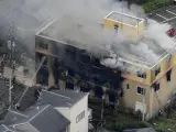 Edificio de la empresa Kyoto Animation tras sufrir un incendio provocado.