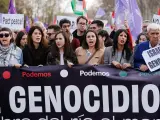 Irene Montero e Ione Belarra participan en la marcha de apoyo a Palestina convocada por la Asamblea Unitaria de apoyo a Palestina este sábado, en Madrid.