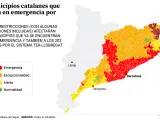 Municipios catalanes que se ver&aacute;n afectados por las restricciones cuando Catalu&ntilde;a entre en emergencia por sequ&iacute;a.
