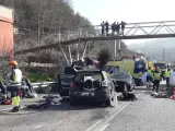 Lugar del accidente de tráfico en el que murieron dos personas en Asturias.