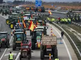 Vista de la concentración de tractores en la A4 a la altura de Madridejos (Toledo).