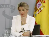 Yolanda Díaz en el Consejo de Ministros que ha aprobado la subida del salario mínimo.