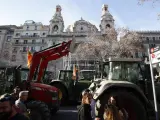 Los tractores, en la Gran Via de Barcelona.