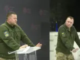El excomandante en jefe de las Fuerzas Armadas de Ucrania Valeri Zaluzhni, junto al exjefe del Estado Mayor Sergi Shaptala, ambos destituidos este febrero.