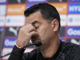 Míchel se lamenta en rueda de prensa tras la derrota del Girona en el Bernabéu.