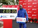Kelvin Kiptum, tras batir el récord del mundo de maratón en Chicago.